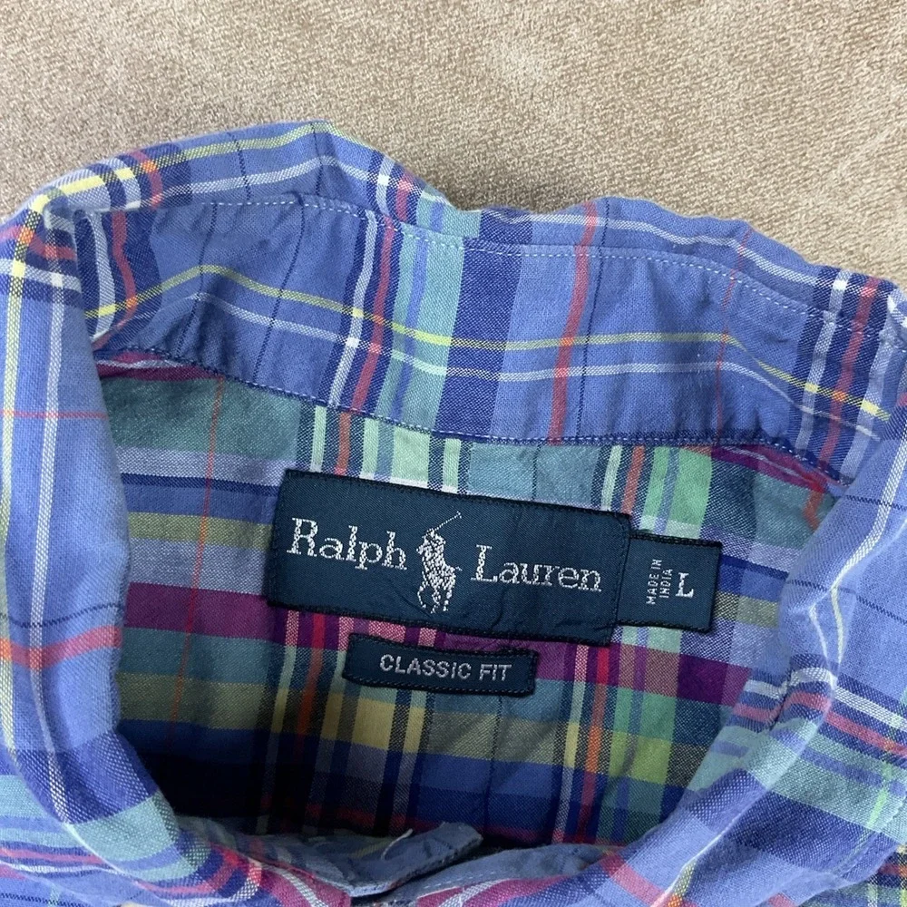 Polo Ralph Lauren Plaid Shirt Mens L Short Sleeve Button Down Classic Vintage